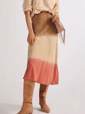Cloth & Stone ombre midi skirt Tencel brown & pink size small